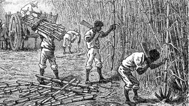 Ilustración de hombres esclavizados en Jamaica