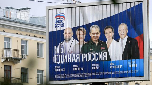 A billboard showing candidates in the Russian election