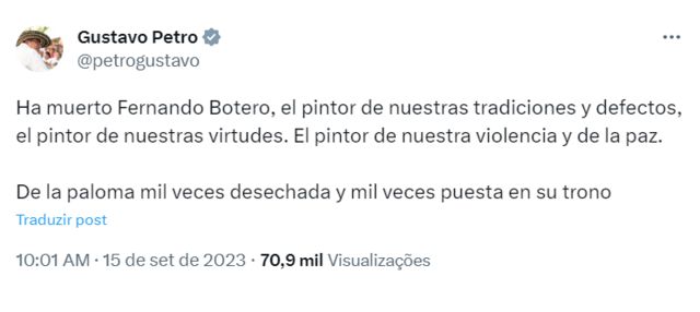 Fernando Botero, o famoso pintor e escultor colombiano, faleceu em