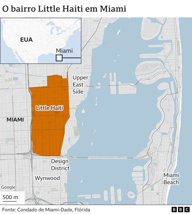 Mapa de Miami com a localização de Little Haiti