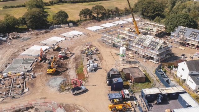 An aerial view of a building site