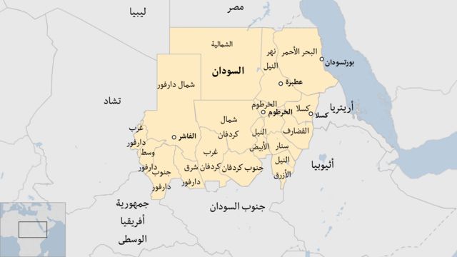 خريطة لمناطق السودان