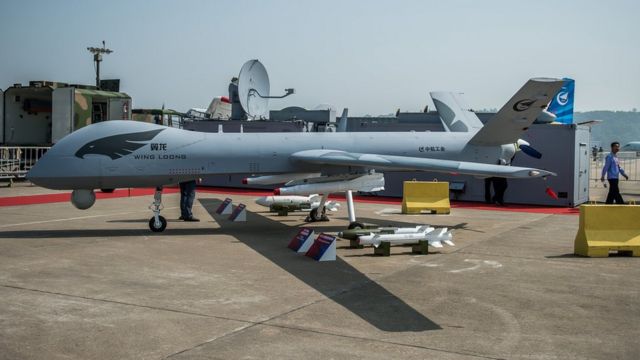 The "Yi Long" drone by China Aviation Industry Corporation (AVIC) is displayed during the 9th China International Aviation and Aerospace Exhibition in Zhuhai on November 13, 2012