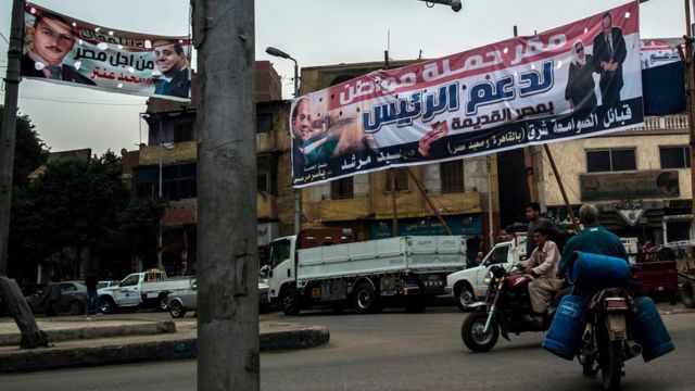 An election campaign banner erected by supporters of Egyptian President is seen in the capital Cairo on February 21, 2018.