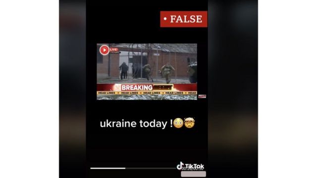 这个视频实际上是2014年在车臣首都格罗兹尼拍摄的，而不是如今的乌克兰战争。（False：假新闻）(photo:BBC)