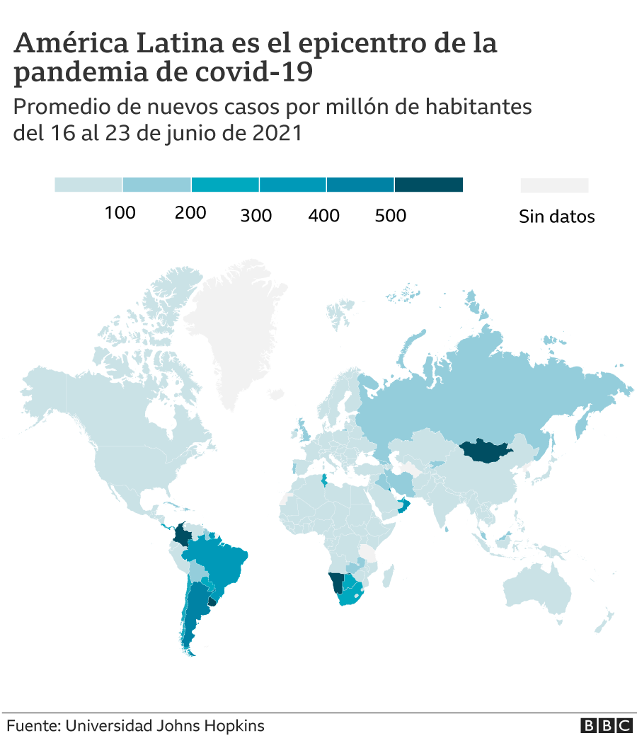 gráfico mapa mundial del número promedio de nuevos casos por millón de habitantes