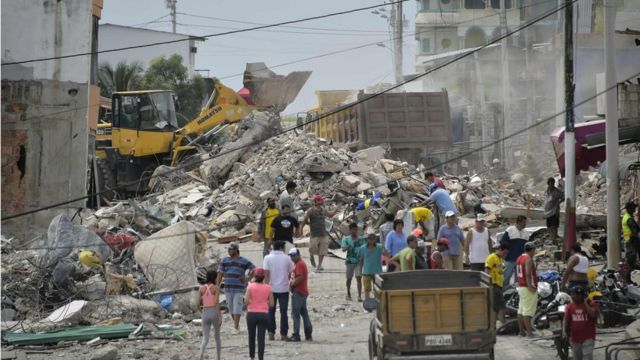 Pedernales, one of Ecuador"s worst-hit towns, on April 18, 2016 two days after a 7.8-magnitude quake hit the country