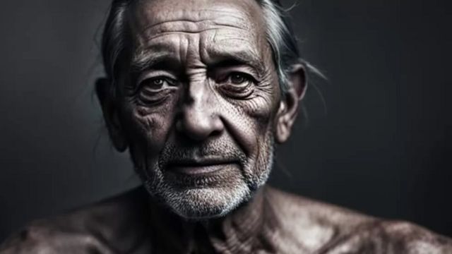 صورة رجل عجوز وجهه مجعد بواسطة الذكاء الاصطناعي