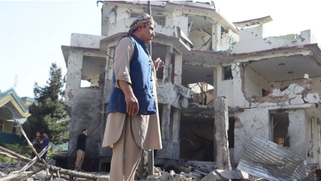 The house of the Afghan official after the explosion.