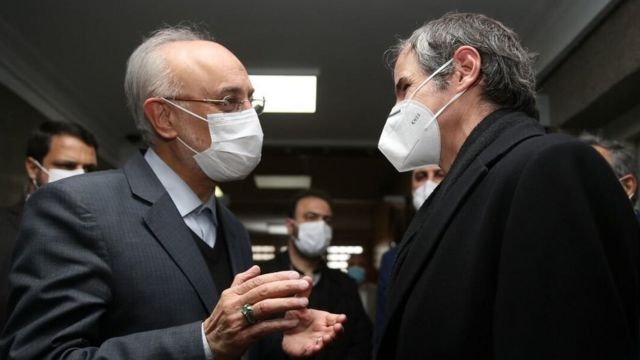 دیدار آقای گروسی و آقای صالحی در تهران. این دومین سفر رئیس آژانس بین‌المللی انرژی اتمی در یک سال گذشته به ایران است