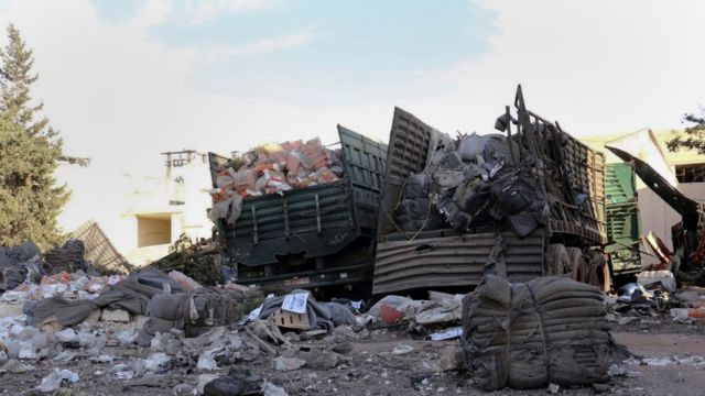 19日の攻撃で20人が死亡、人道支援のトラック18台が破壊された