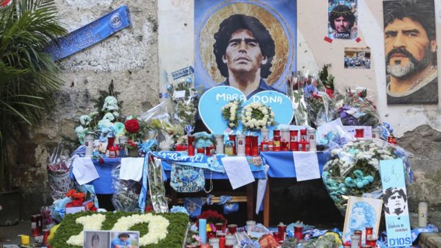 Flowers and candles in Naples in honor of Maradona after his death