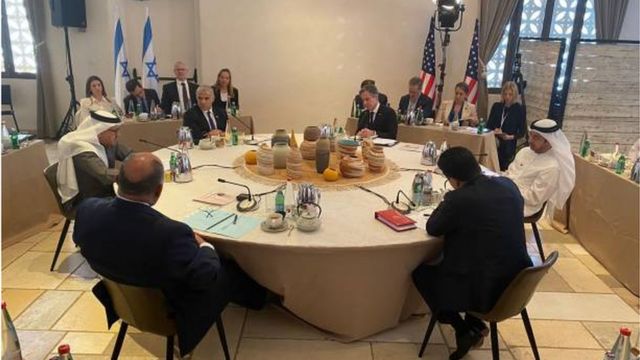 القمة السداسية في النقب بحضور وزراء خارجية إسرائيل والولايات المتحدة ومصر والإمارات والمغرب والبحرين.