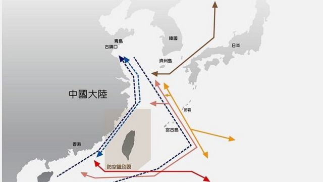 美国计划在“第一岛链”内遏制中国的海空力量，台湾处于第一岛链的核心前沿(photo:BBC)
