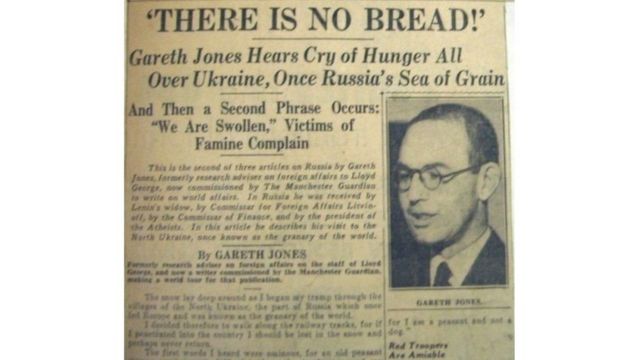 Заголовок - "Тут немає хліба", підзаголовок - "Гарет Джонс почув плач голоду по всій Україні, яка колись була морем хліба Росії"