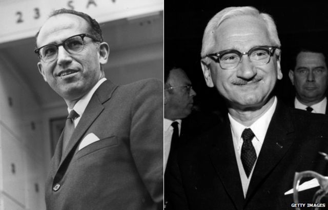 乔纳斯·索尔克博士（Dr Jonas Salk，左）L) 和阿尔伯特·萨宾（Albert Sabin，右）(photo:BBC)