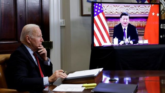 美国总统拜登与中国国家主席习近平于北京时间星期二（2021年11月16日）8点45分开始视频会晤。