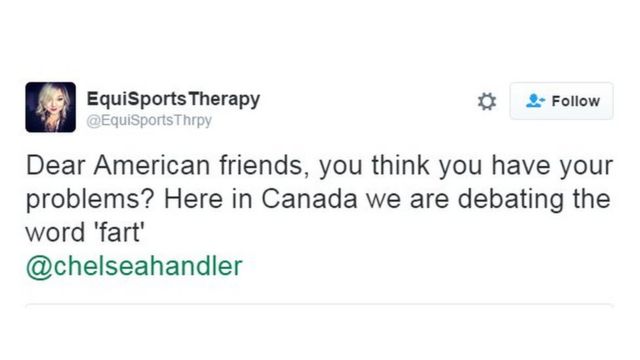 Para sahabat di Amerika, Anda pikir Anda mendapat masalah? Kami di Kanada mempertengkarkan kata 'kentut.'