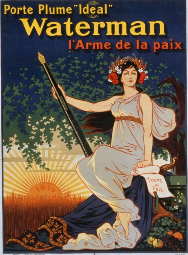 Cartel publicitario de 1919 de plumas Waterman, "El ejército de la paz".