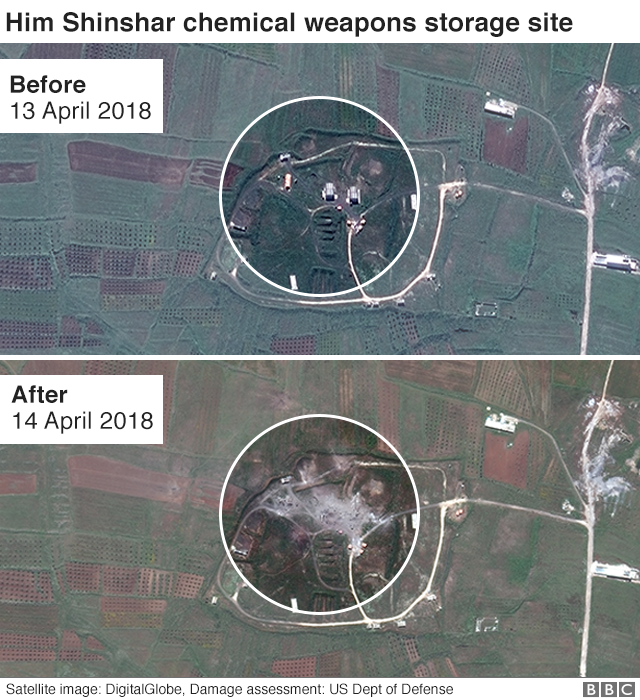 Him Shinshar chemical weapons storage site before and after satellite images