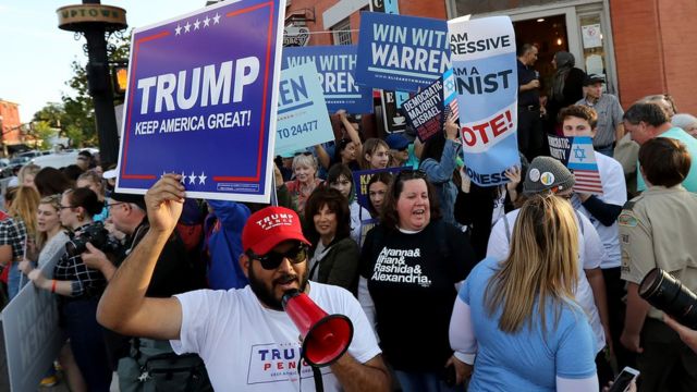 Pendukung Donald Trump dan Elizabeth Warren