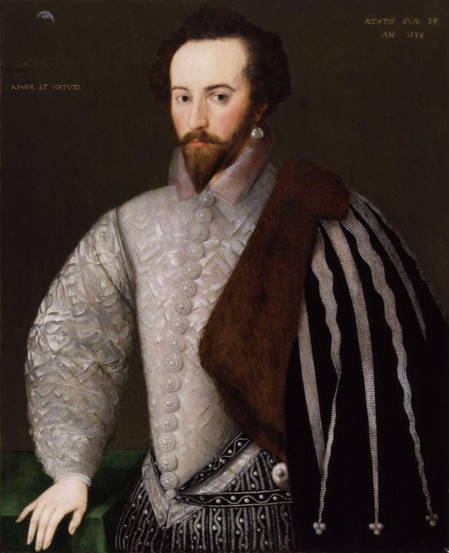 Retrato de Raleigh feito em 1588, de autor desconhecido