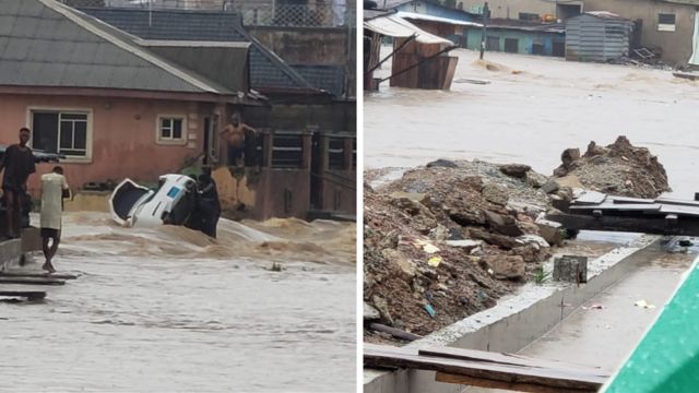 Lexus Jeep that was swept away by heavy flood around Oyatoki area of Agege, Lagos State
