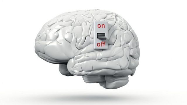 Un interrupteur est collé à un faux cerveau