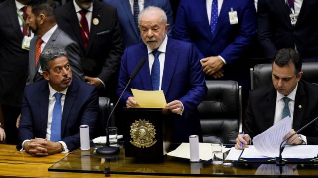 Lula discursa no Congresso, com Lira e Pacheco ao lado 