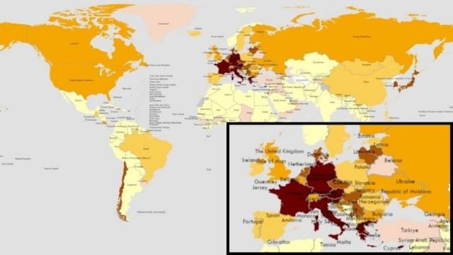 Mapa da OMS sobre novos casos de covid