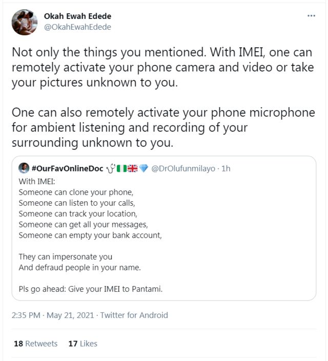 reaction to Nigeria goment order for pipo to link dia IMEI to dia SIM