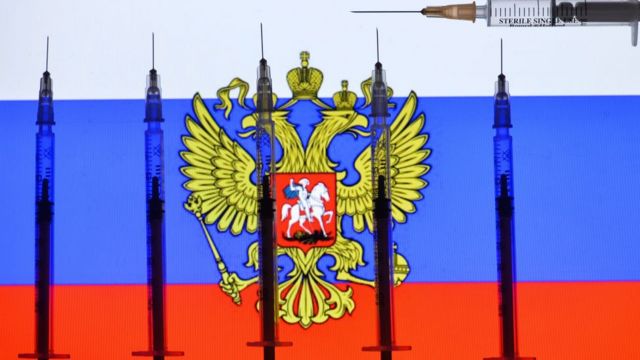 Bandeira russa com seringas