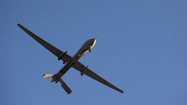 Drone armed with Hellfire missile in the sky