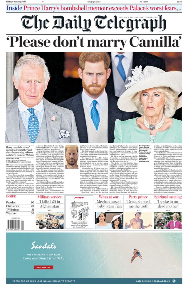 Front page of the Daily Telegraph