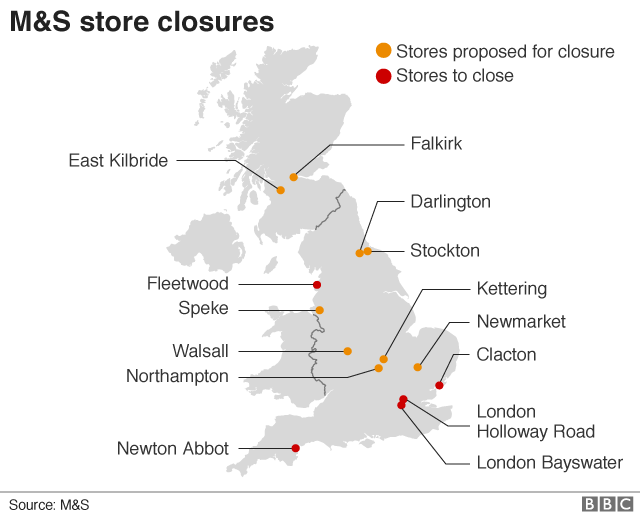 Map of M&S store closures