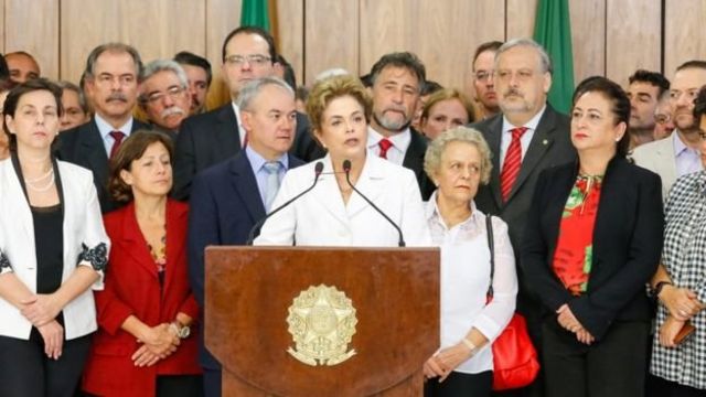 Presidente afastada Dilma Rousseff durante discurso