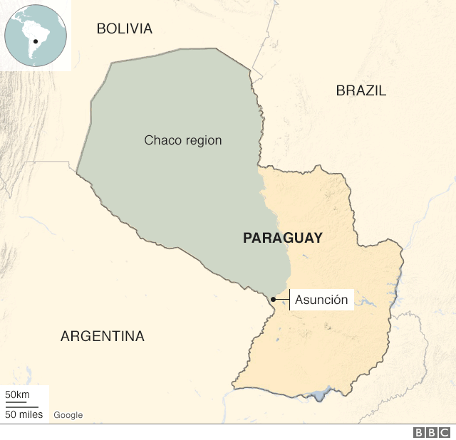 A map showing the Chaco region in Paraguay