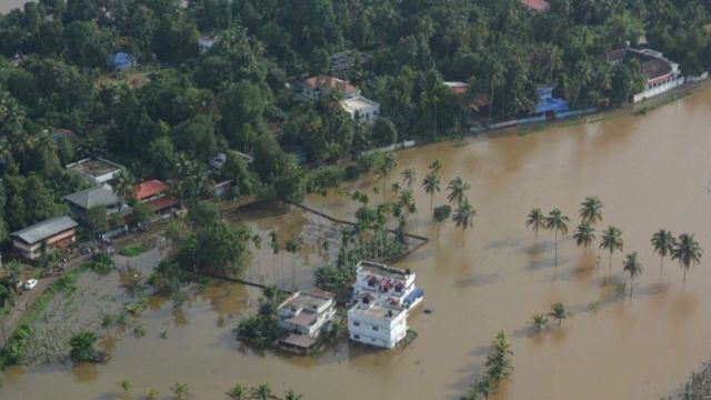 An aerial view of the extent of flooding in Kerala