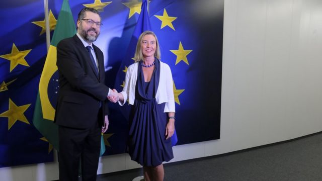 Ernesto Araujo e Alta Representante da UE para Política Externa e Segurança Federica Mogherini