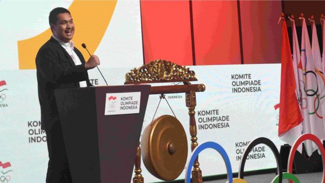 Youth and Sports Minister Dito Ariotedjo delivers remarks at the opening of the 2023 Indonesian Olympic Committee Congress in Jakarta on Friday (06/30).