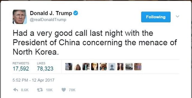 अमरीकी राष्ट्रपति डॉनल्ड ट्रंप का ट्वीट