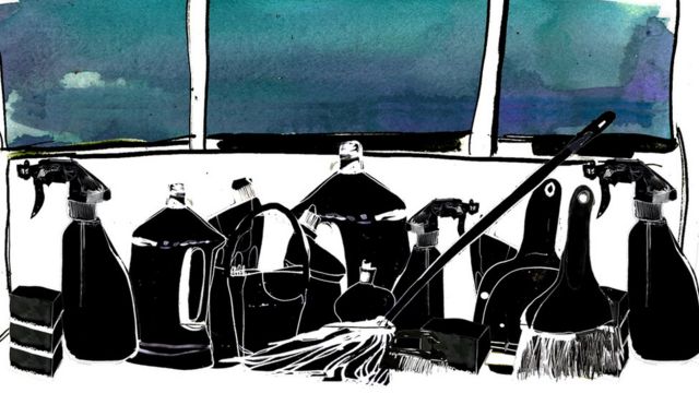 Ilustración que muestra productos de limpieza.