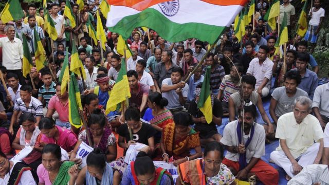 টিপরাল্যান্ড-এর দাবিতে আইপিএফটি সমর্থকদের বিক্ষোভ।
