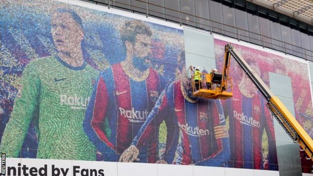 Messi’s large poster outside Barcelona’s home court was removed.