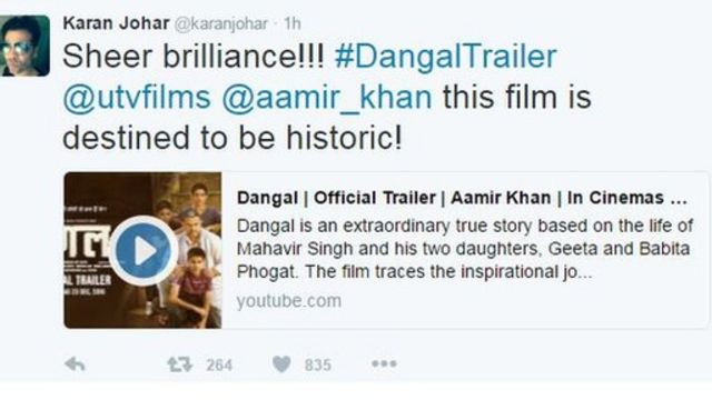 Karan Johar reacton on Dangal