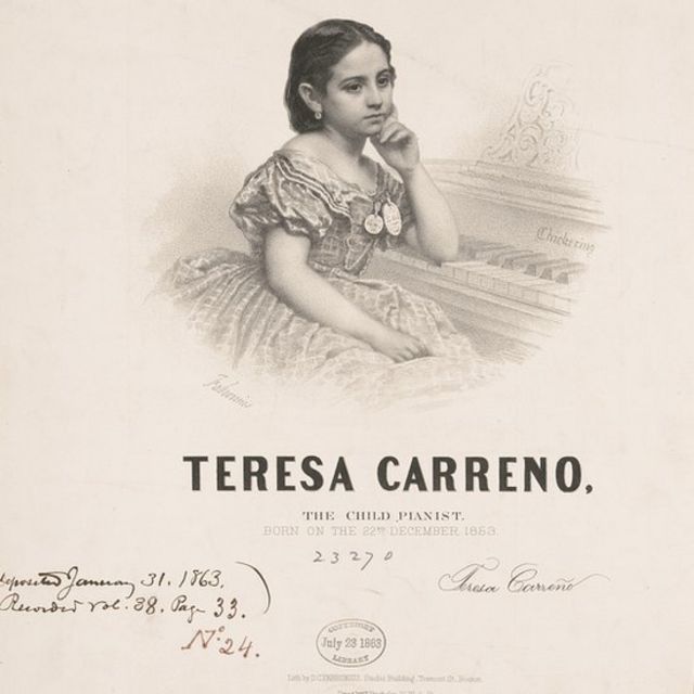 Volante que promocionaba a Teresa Carreño como "niña pianista" en Estados Unidos.