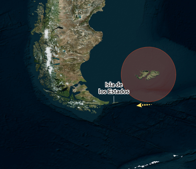 Mapa mostrando el Belgrano regresando hacia el oeste