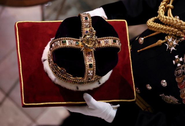 17th Century St Edward's Crown is carried at Westminster Abbey