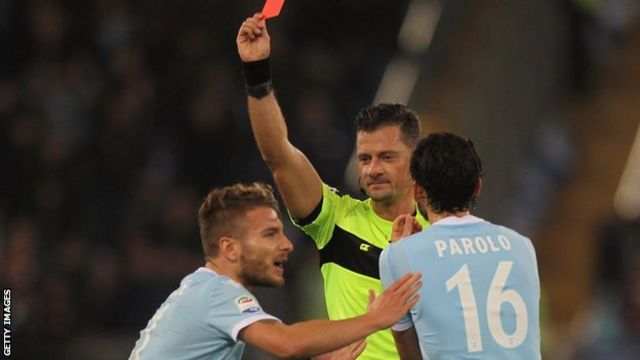 Ciro Immobile is sent off playing for Lazio