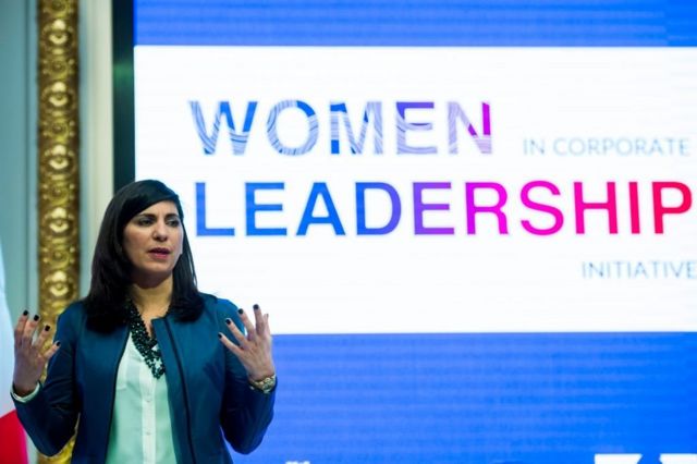 كونينغهام تتحدث خلال مبادرة " قيادة النساء " في الشركات في بورصة نيويورك في 31 يناير/كانون الثاني 2018